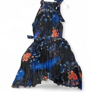 Floral Halter Dress - Black and Blue